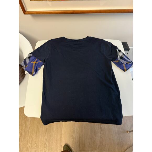 Burberry Tops - Burberry Brit Navy Cotton T-Shirt House Check Ruffle Sleeves Women's Size Small